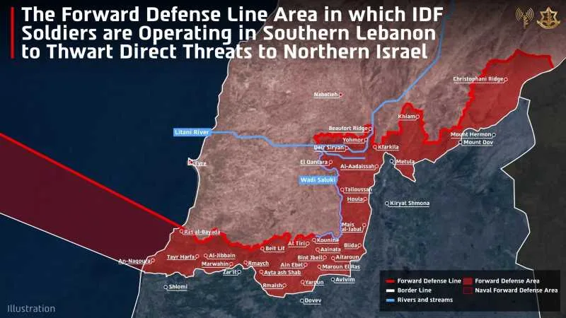 Harta care ilustrează controlul militar israelian în sudul Libanului.