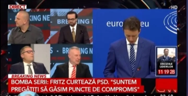 Discuții tensionate în platoul unei emisiuni de televiziune.