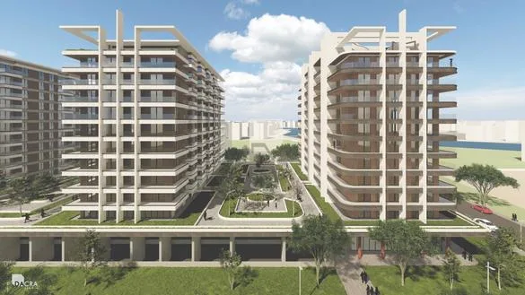 Vedere frontală a clădirilor din proiectul imobiliar Crystal.