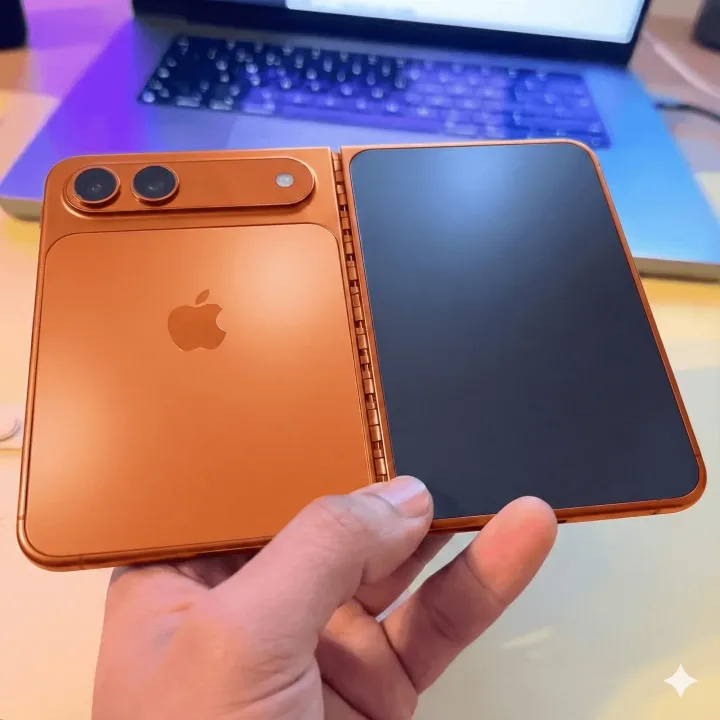 Un telefon Apple pliabil, cu design modern și culori atractive.