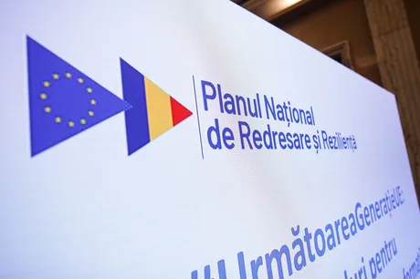 Logo-ul Planului Național de Redresare și Reziliență pe un fundal alb.