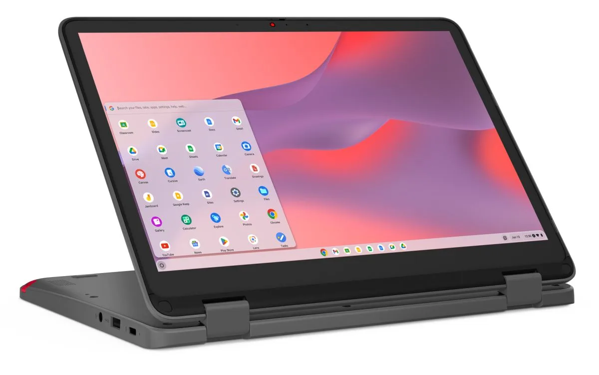 Chromebook Lenovo 100e Gen 5 cu ecran tactil și interfață prietenoasă.
