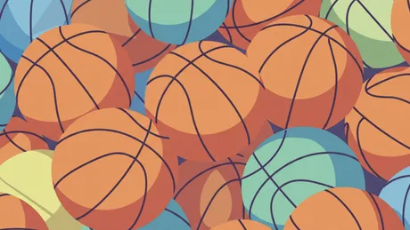 Mingi de baschet colorate, simbolizând entuziasmul pentru NBA.