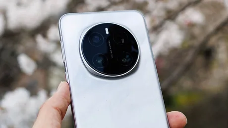 Un smartphone cu un design elegant și cameră rotundă pe spate.