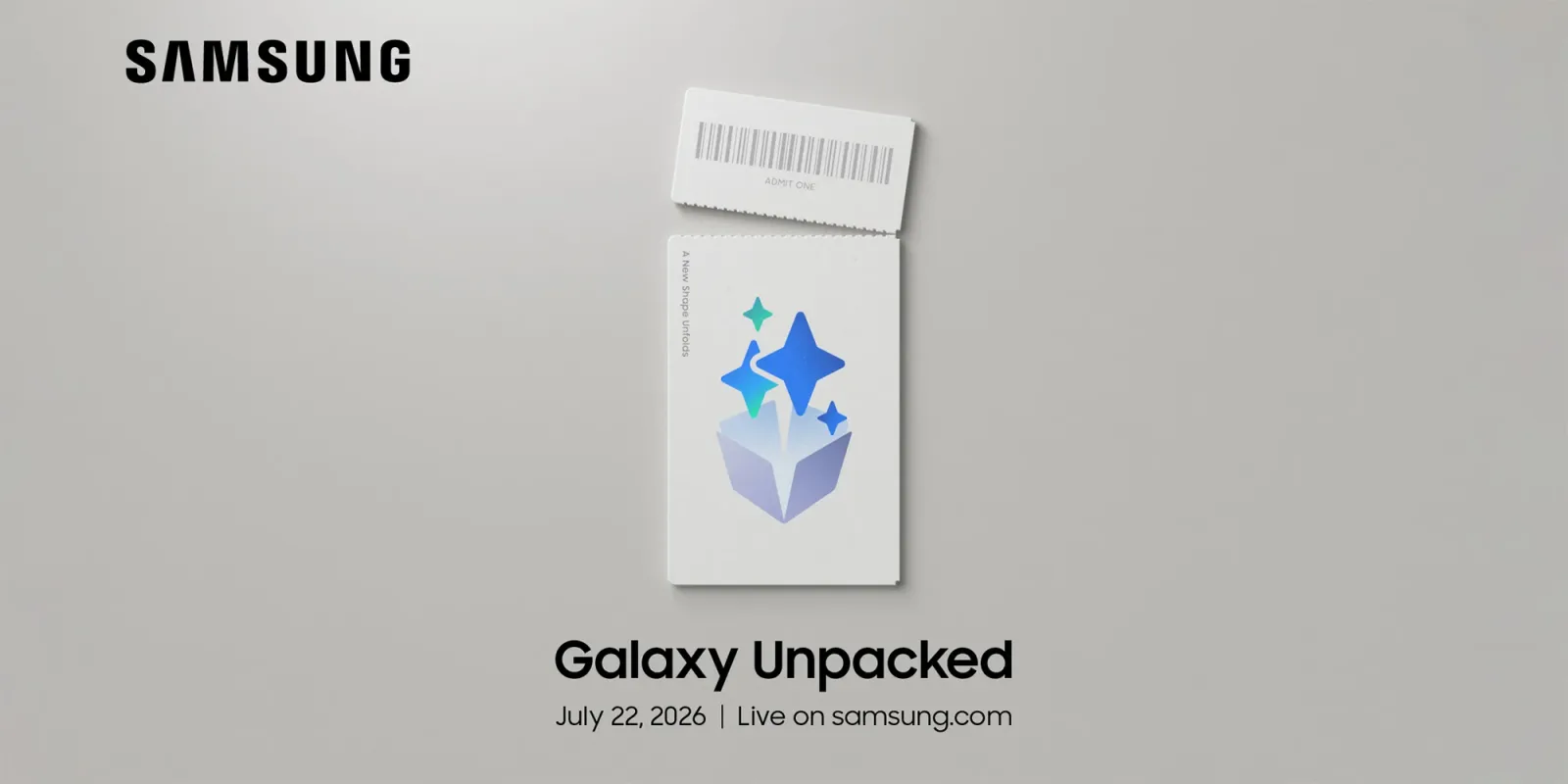 Invitație pentru evenimentul Unpacked Samsung din 22 iulie 2026.