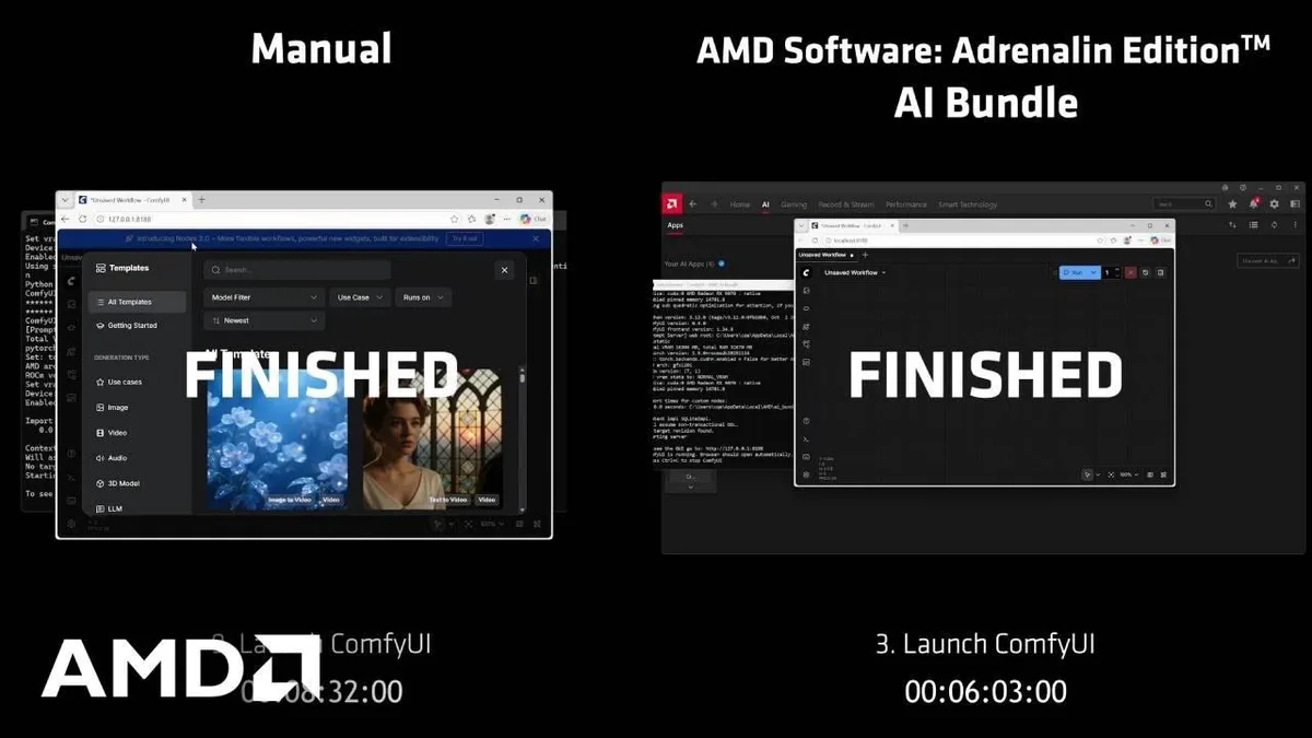 Interfața aplicației AMD Software: Adrenalin Edition pentru dezvoltarea AI.