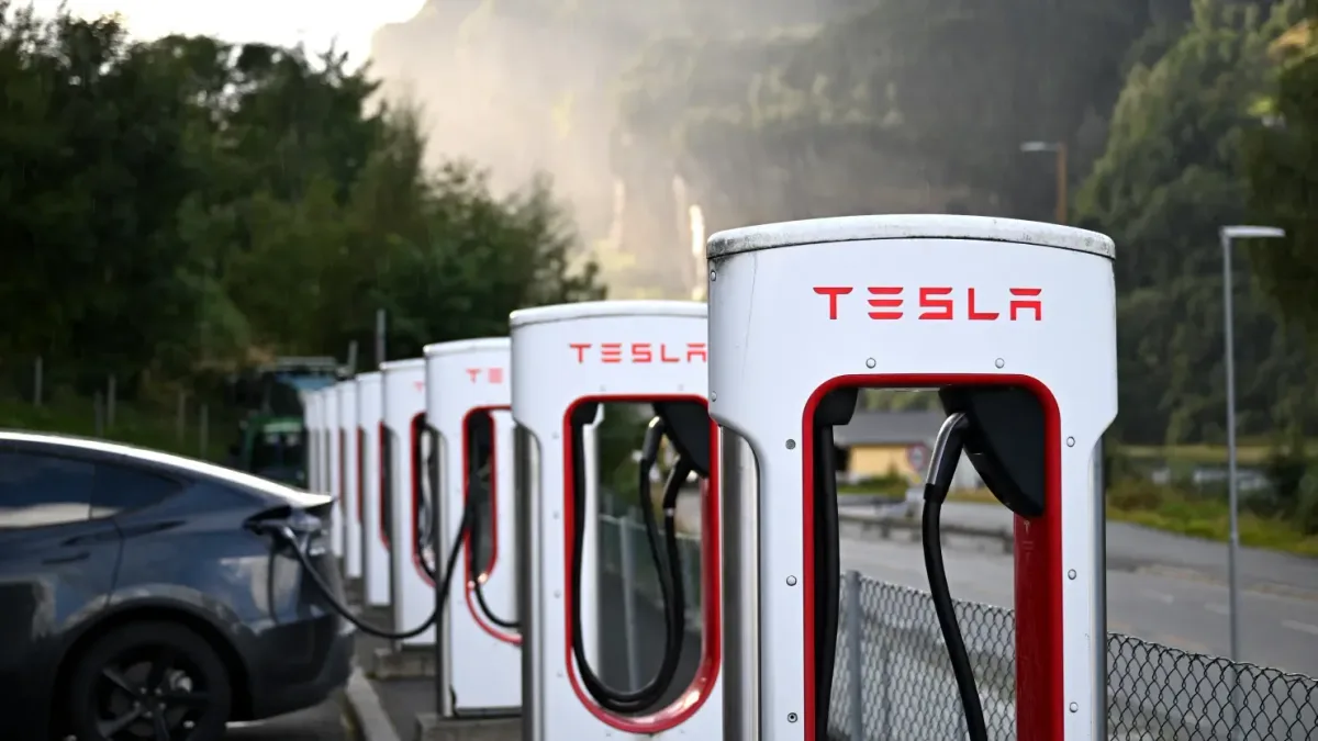 Statii de încărcare Tesla amplasate într-o zonă montană din România.