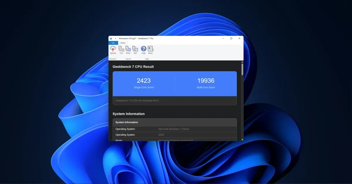 Interfața Geekbench 7 cu rezultate pentru CPU și GPU.