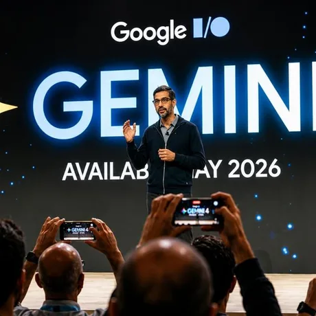 Prezentare Google I/O 2026 cu accent pe inovațiile AI și Gemini Live.
