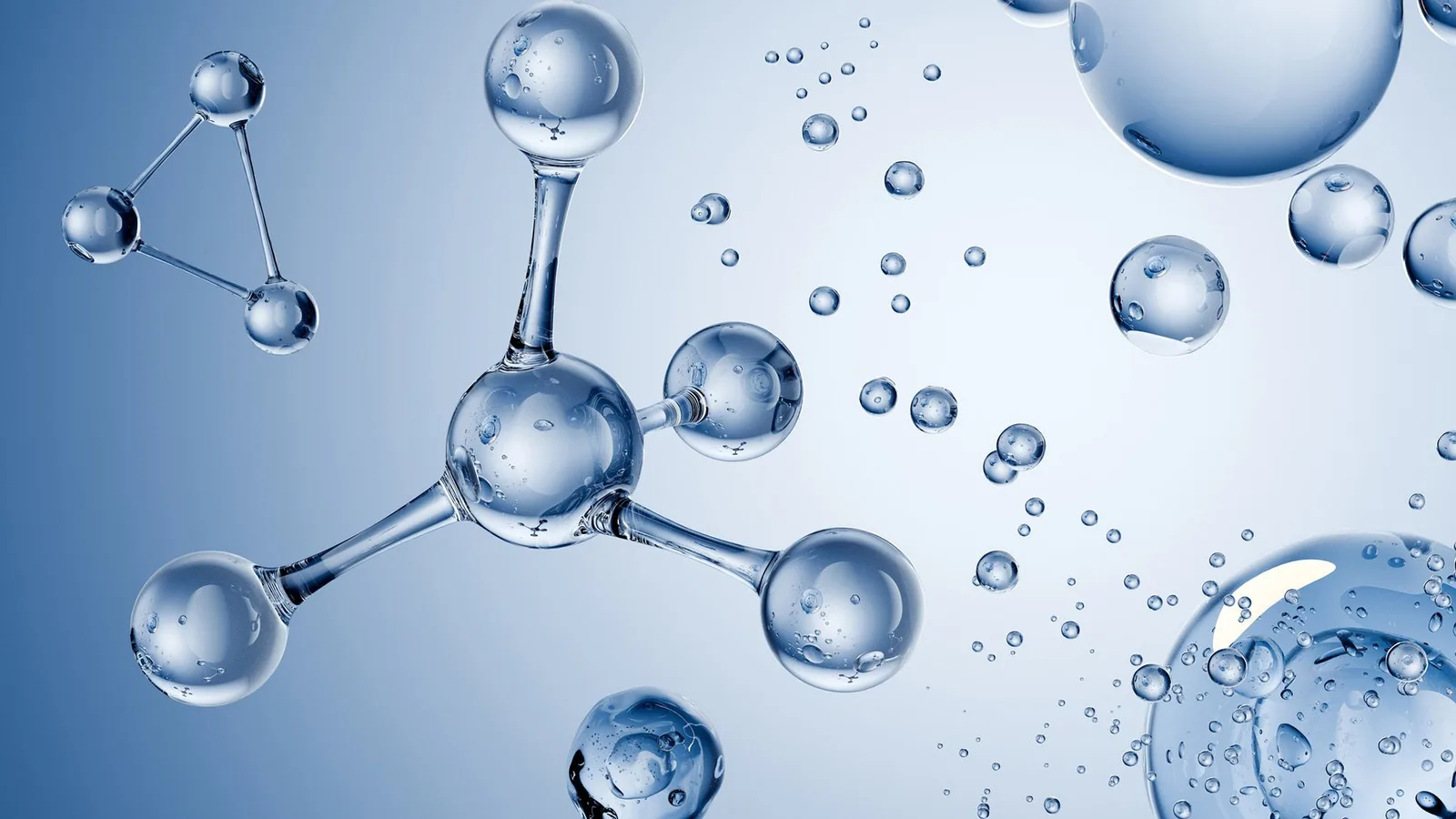 Molecule de apă ilustrând structuri lichide diferite la nivel molecular.