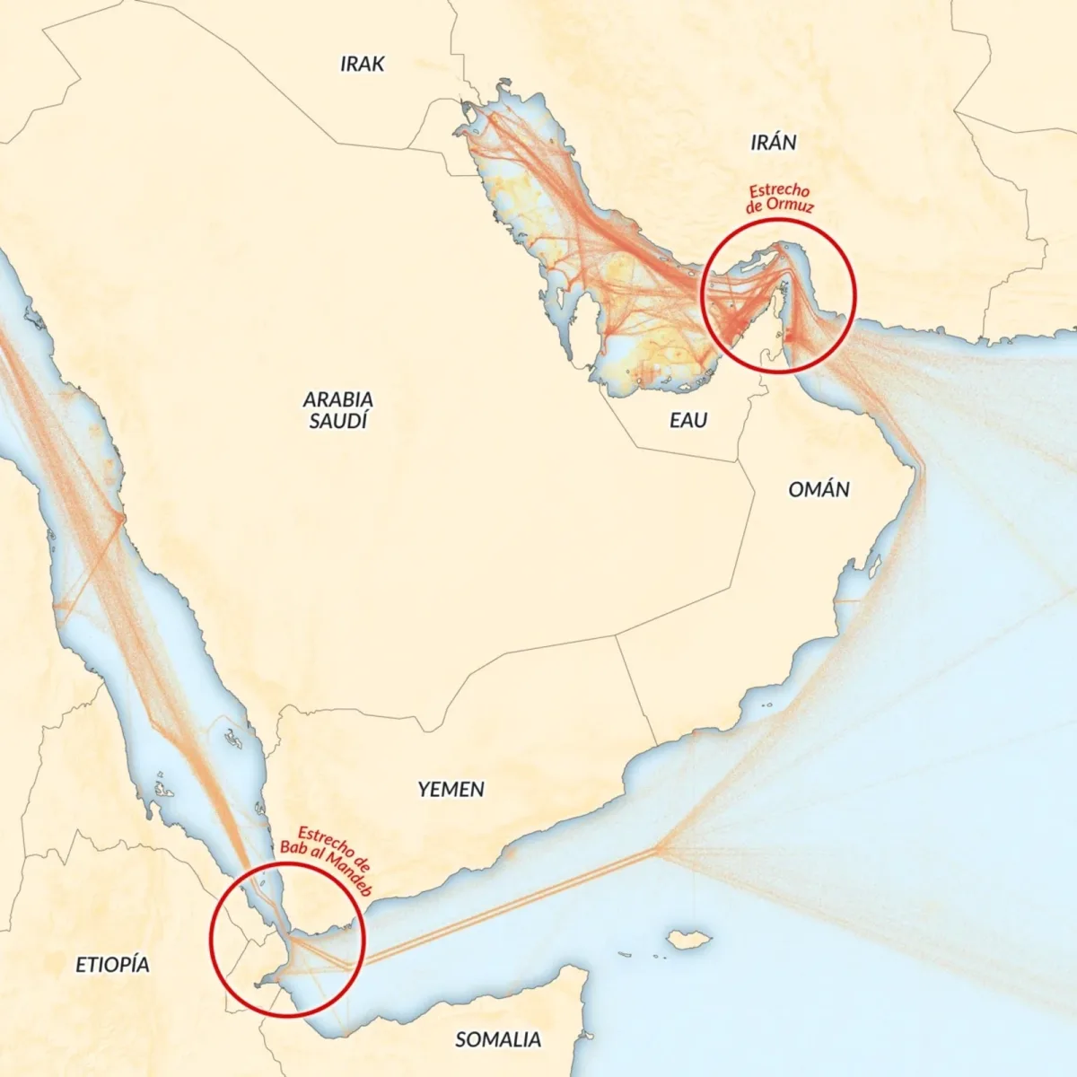 Harta Strâmtorii Hormuz și rutele maritime din Golful Persic