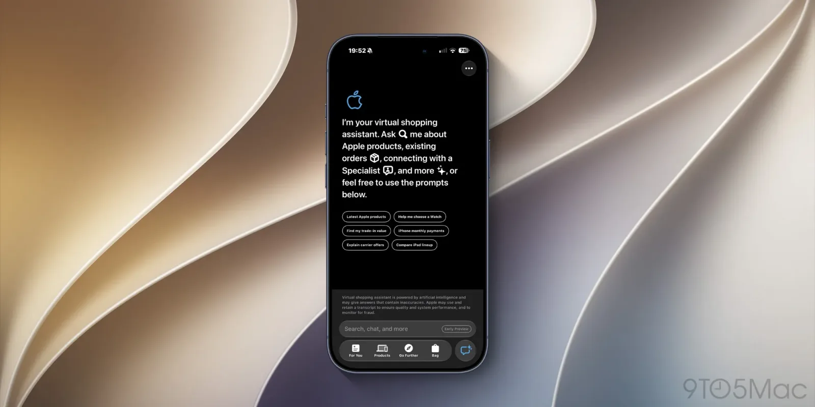 Asistent virtual de cumpărături în aplicația Apple Store.
