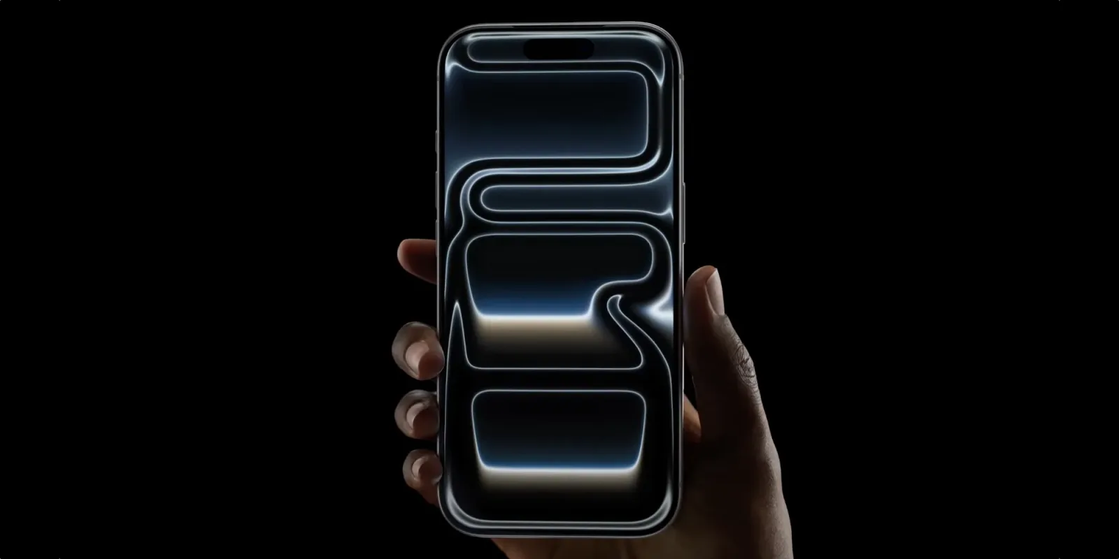 iPhone 17 cu design modern, ținut în mână pe fundal negru.