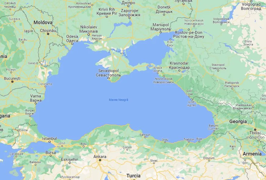 Harta Mării Negre, evidențiind zonele de interes pentru operațiuni navale.