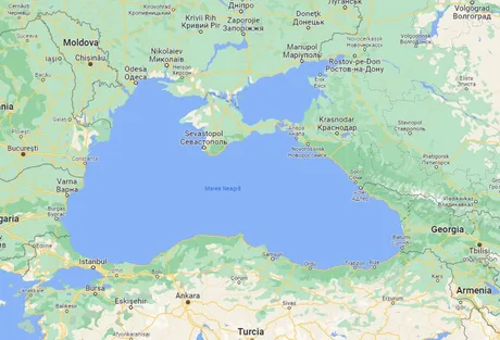 Harta Mării Negre, evidențiind zonele de interes pentru operațiuni navale.