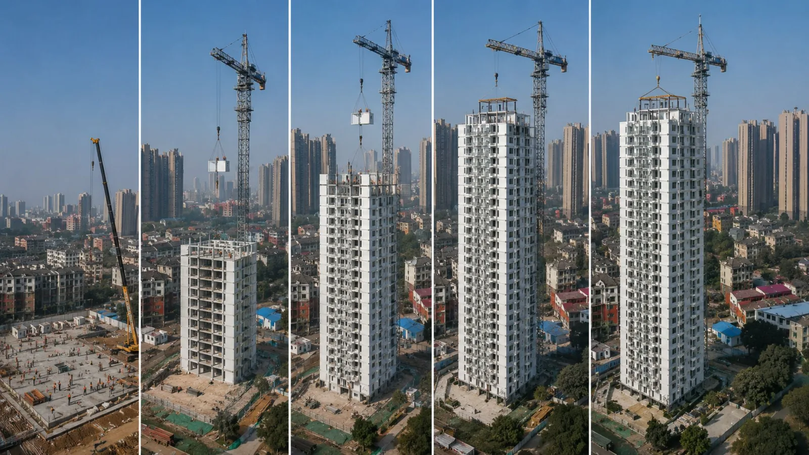 Construcția rapidă a unei clădiri modulare de 26 de etaje în Hunan.