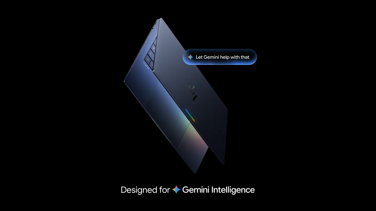 Laptopul Googlebook cu Gemini, un asistent inteligent pentru utilizatori.