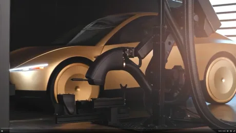 Robot de curățenie Tesla în acțiune la hub-ul Robotaxi din Austin.