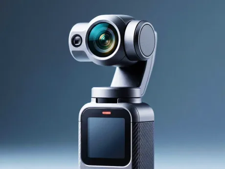 Dispozitiv compact pentru filmare, cu un obiectiv avansat și design modern.