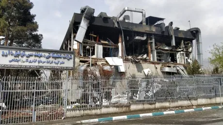 Clădire distrusă, suspectată de activități legate de arme chimice în Iran.