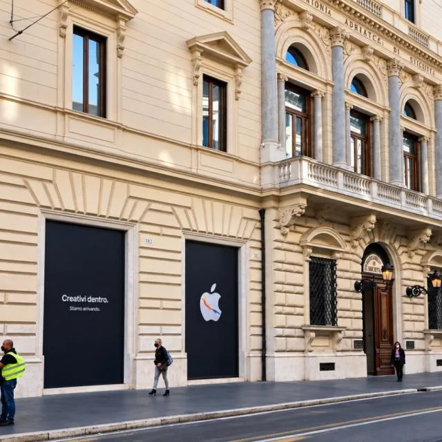 Protest la un Apple Store din Italia, angajați în grevă pentru condiții mai bune.
