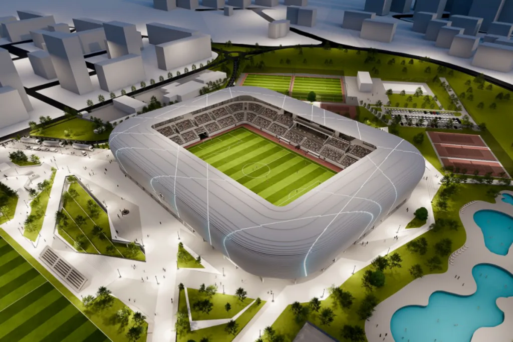Proiectul noului stadion din Hunedoara, cu facilități moderne și capacitate mare.
