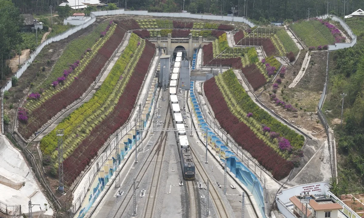 Trenuri de marfă transfrontaliere în peisaj montan, evidențiind infrastructura feroviară modernă.