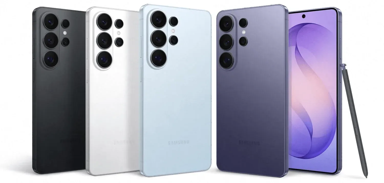 Samsung Galaxy S26 Ultra în diverse culori, evidențiind designul modern.