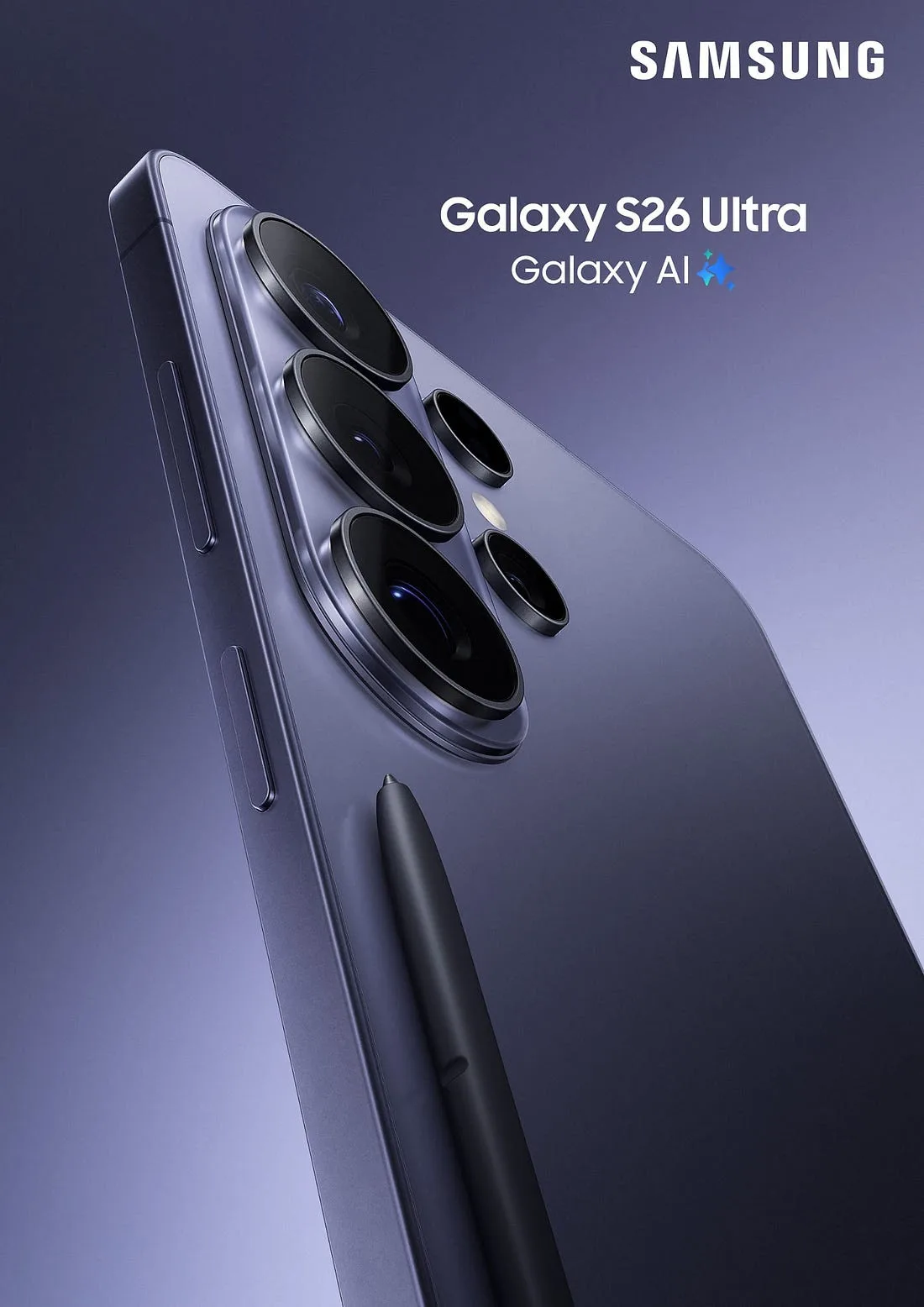 Designul elegant al Galaxy S26 Ultra cu patru camere și S Pen