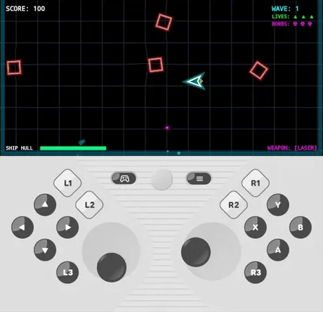Controler virtual pe ecran divizat pentru jocuri pe telefoane pliabile