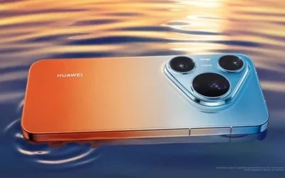 Telefonul Huawei Pura 90s Pro pe fundal de apă și cer senin.