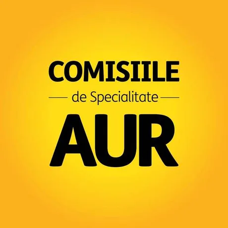 Logo AUR pe fundal galben, evidențiind comisiile de specialitate.
