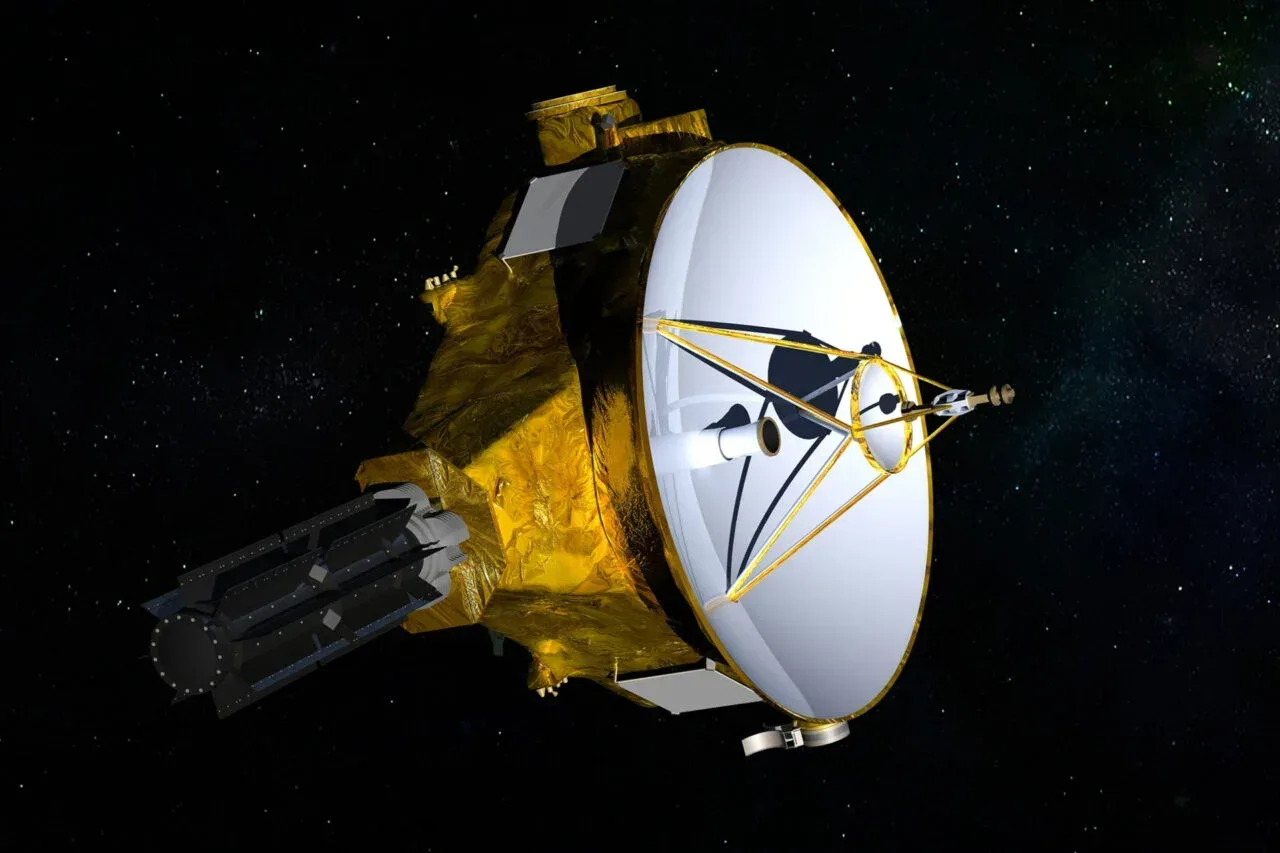 Sonda New Horizons în spațiu, pregătită pentru misiune.