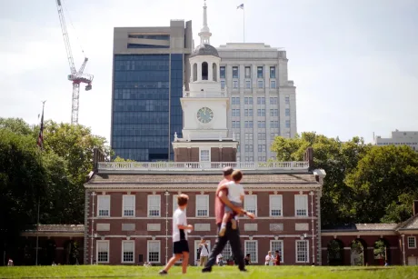 Clădire istorică din Philadelphia, simbol al independenței americane.