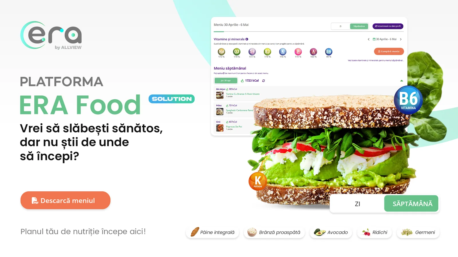 Aplicația Era Food oferă planuri alimentare personalizate și monitorizare a caloriilor.