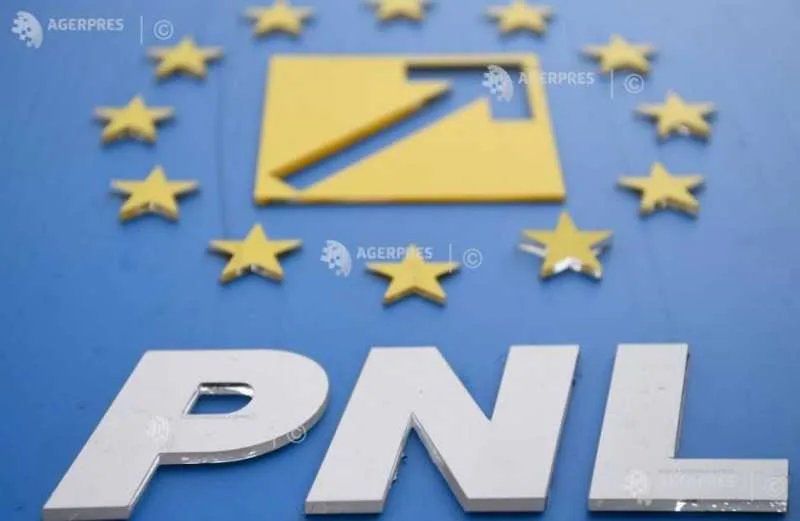 Logo-ul PNL pe fundal albastru cu stele europene.