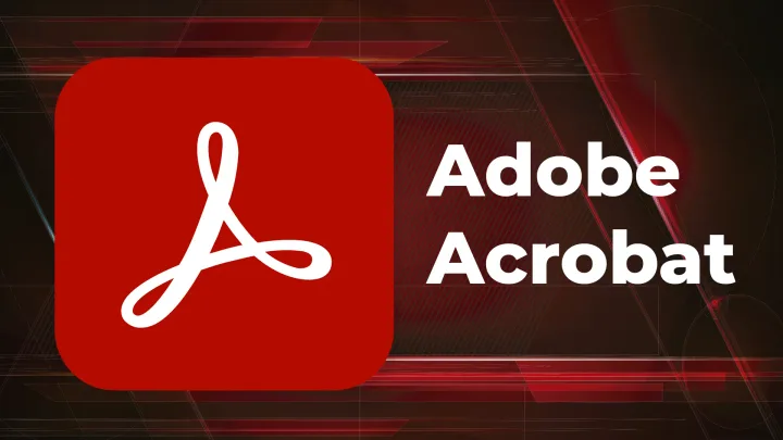 Logo-ul Adobe Acrobat pe fundal roșu și negru.