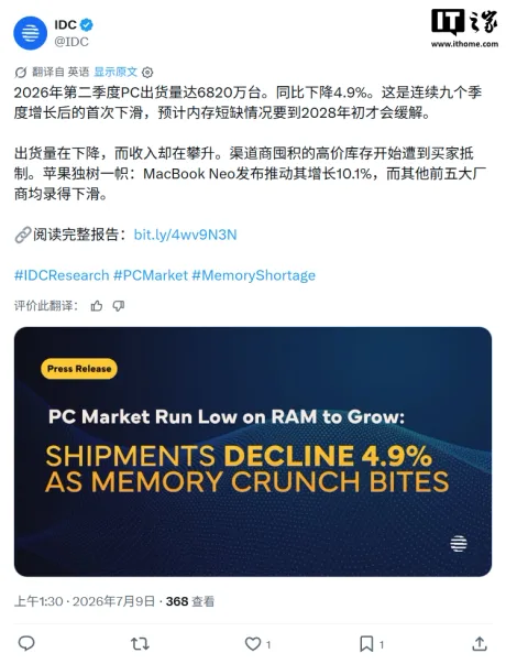 Scăderea livrărilor globale de PC-uri și creșterea Apple pe piață.