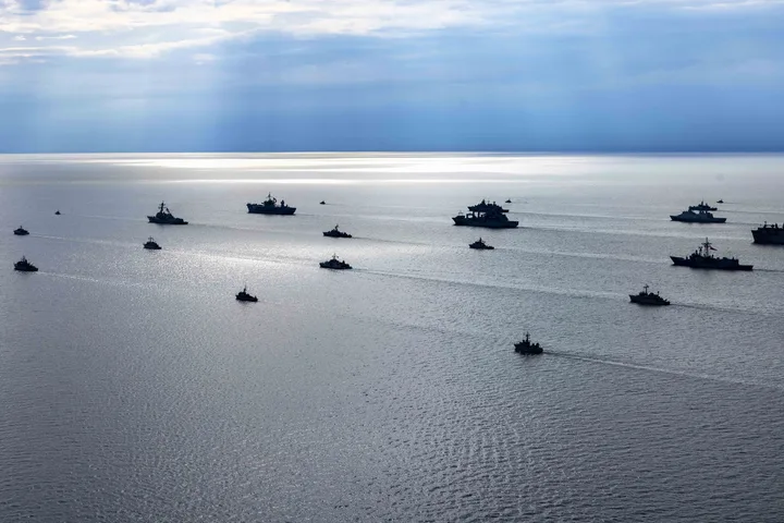 Nave militare rusești desfășurate în Marea Baltică, în timpul exercițiilor.