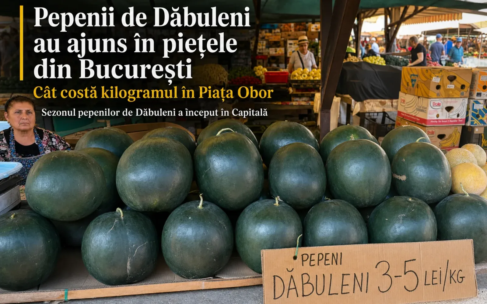 Pepenii de Dăbuleni expuși la vânzare în Piața Obor din București.