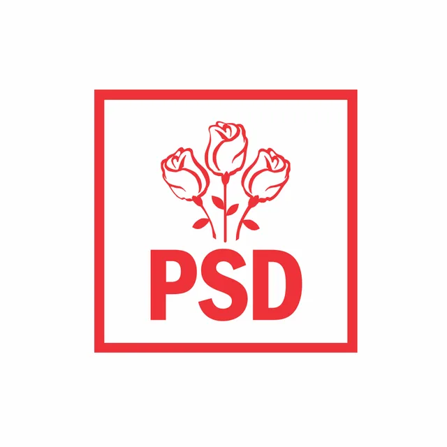 Logo-ul PSD cu trandafiri roșii pe fundal alb.