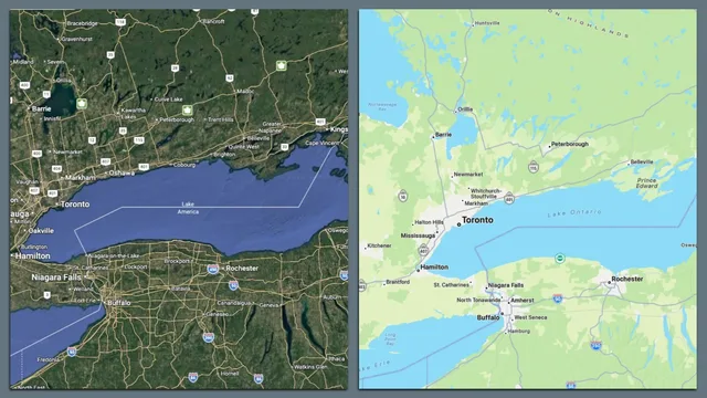 Modificarea denumirii Lacului Ontario pe Google Maps pentru utilizatorii din SUA.