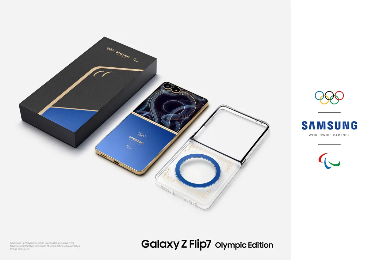 Cutia elegantă a ediției olimpice Galaxy Z Flip7.