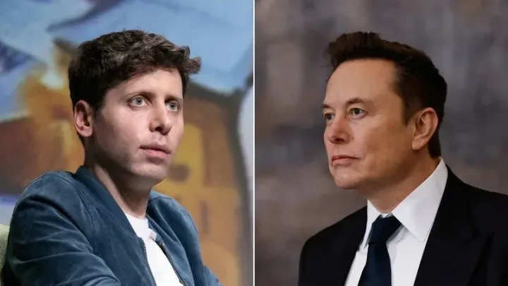 Sam Altman și Elon Musk discutând despre inteligența artificială.