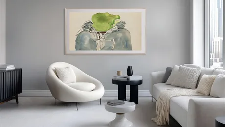 O lucrare de artă pe un perete într-un interior modern și elegant.