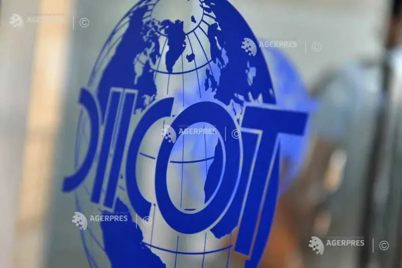 Logo-ul DIICOT pe un fundal albastru, simbolizând justiția.