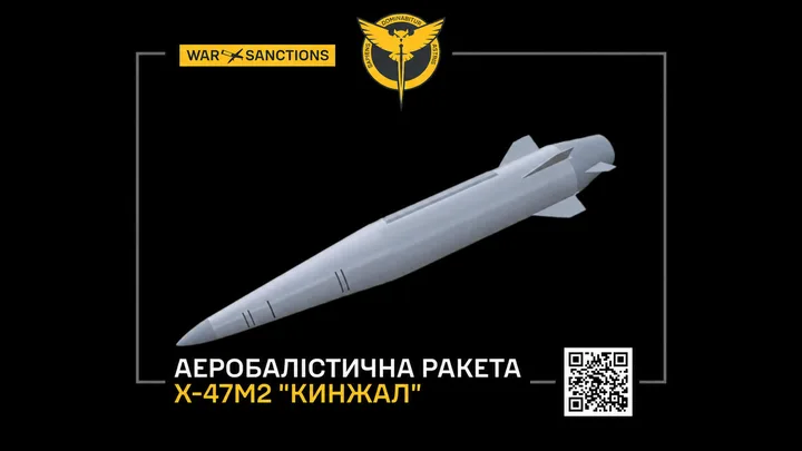 Racheta aerobalistică Kinzhal cu noul focos exploziv-fragmentar dezvoltat de Rusia.