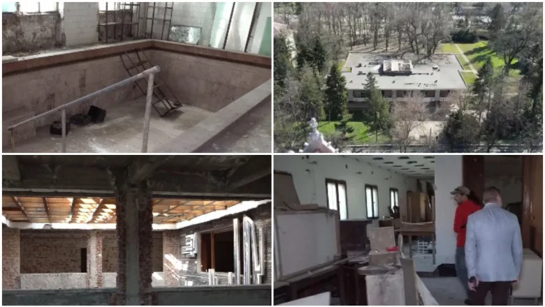 Piscina interioară a vilei, nefolosită de ani de zile.