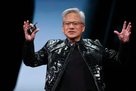 Jensen Huang discutând despre inteligența artificială generală în cadrul unui podcast.