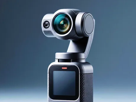 Dispozitiv gimbal portabil cu design modern și obiectiv avansat.